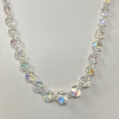 Heavy Crystal Glass Beaded Necklace Aurora Borealis Coated Faceted Long 23″