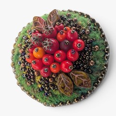 Vintage Piaf Design Beaded Felt Brooch Czech Artisan Handmade 2.25″ Diameter
