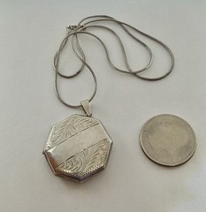 Antique Art Deco Octagon Shaped Sterling Locket Necklace 17”