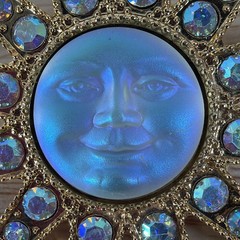 Kirks Folly Gold Tone Moon Face Cameo Star Sun Brooch AB Rhinestone