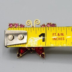 Vintage Petite Butterfly Red Pink Rhinestone Gold Tone Figural Pin Brooch