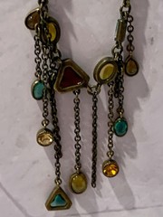 Cookie Lee Vintage Rhinestone Bronze Multicolored Signed Earrings & Necklace Set