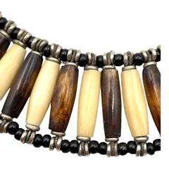 NATURAL HORN and BONE Choker Collar Necklace Silver Tone Hand Crafted 14-16” lon