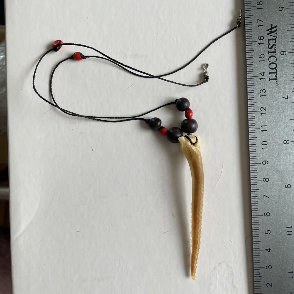 Stingray Barb With Beads Necklace And Clamp Vintage Beachwear