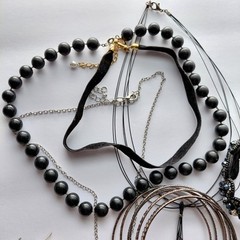 Estate Find Black Silver/Gold Tone Jewelry Lot Necklace, Earrings & Bracelets
