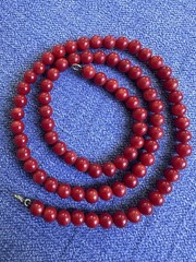 Vintage Red Coral Bead Necklace 18” 5.5mm Round Beads 14K Gold Clasp