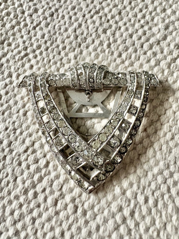 Vintage Art Deco Elisha Phinney 1932 Rhinestone Hinged Fur Dress Clip Brooch