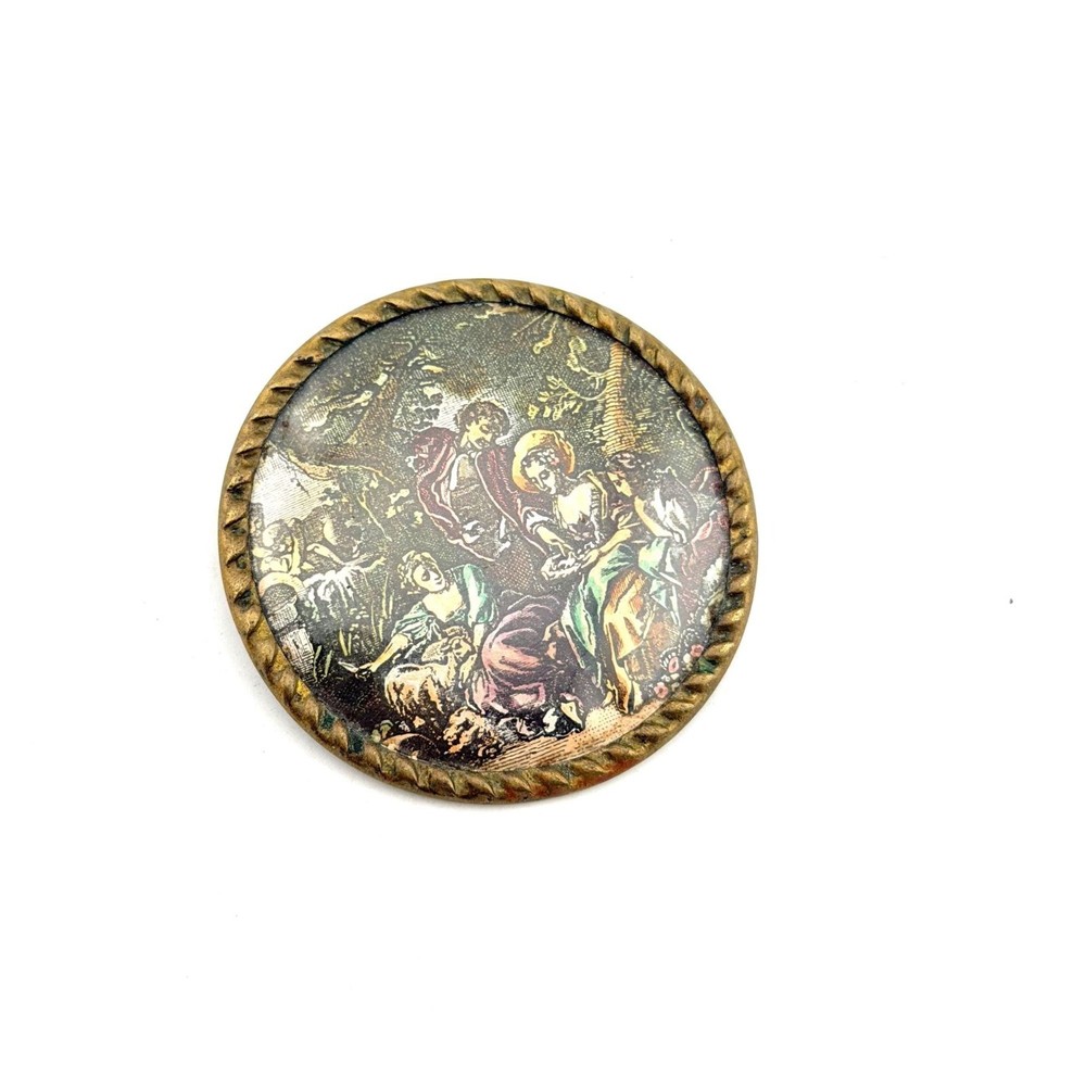 Vintage Depose France Brooch Courting Couple Trombone Clasp Old World Brass Gift