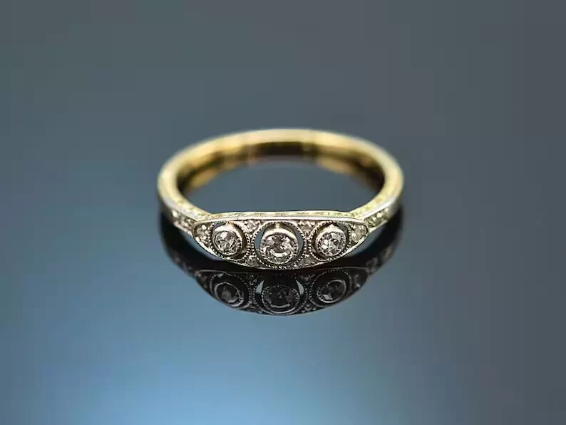 Art Deco Filigree Round Lab Created Diamond Three-Stone 925 Silver Wedding Ring