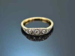 Art Deco Filigree Round Lab Created Diamond Three-Stone 925 Silver Wedding Ring