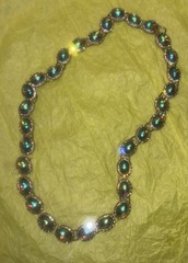Vintage Peacock Iridescent Gripoux Cabochon AB Necklace ~ Stunning ~ Oil Slick