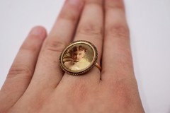 Antique c. 1900 Victorian Child Photo Portrait Ring Gold Filled sz. 8.5
