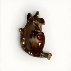 Gold Tone Owl on Branch Brooch Brown Cabochon Glass Body Red Eyes EMMONS