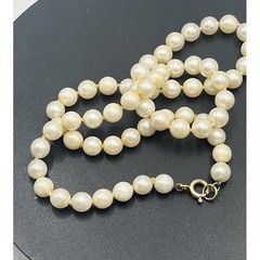 Vintage 14K Yellow Gold Clasp Hand Knotted Cultured Cream Pearl Necklace As Is