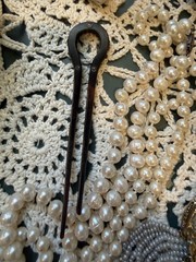 Victorian Hair Ornament Comb Red Garnet Tortoise Shell Pick. Estate Jewelry. Vtg