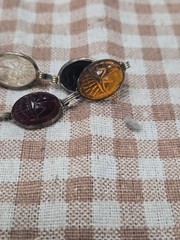 Vintage Egyptian Revival Multi-Stone Scarab Bracelet Carved Glass Quartz Mid…