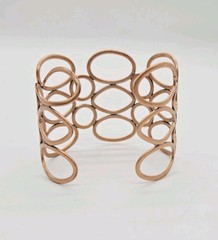 Copper Cuff Bracelet open wire Oval and Circular Design Wide 6.25 in