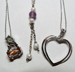 3 Piece Lot 925 Sterling Silver Pendant Necklaces Pearl Cubic Zirconia 16.4g
