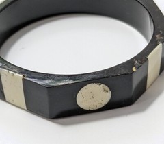 Horn and bone bangle bracelet black and white octagon shaped vintage retro