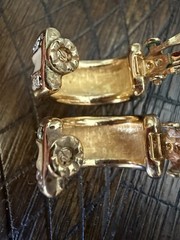 VTG Swarovski Gold And White Enamel With Clear Crystal Clip Earrings