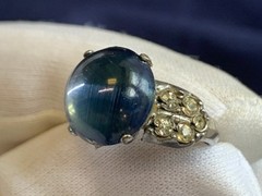 Vtg Sterling Silver Ring 3.5g Fine Jewelry Size 4.5 Band Blue Stone *READ*