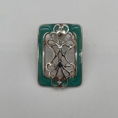 Vintage Style SilverTone Rectangular Earrings With Teal Border & Filigree Center