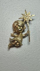 Vintage Mylu Fairy Angel Rhinestone Gold tone Pin Brooch