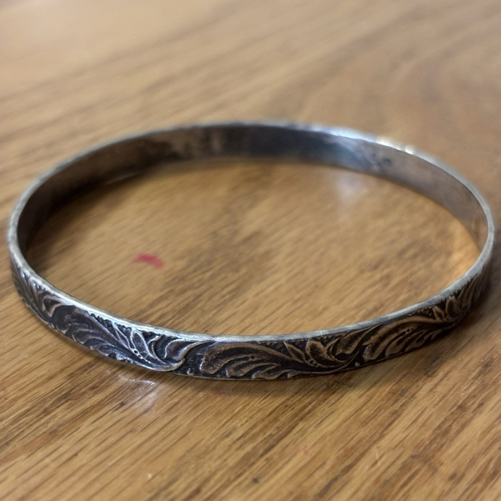 Vintage Warmet Polish Silver Bangle Bracelet 800 Mid Century Acanthus Leaf 18.3g