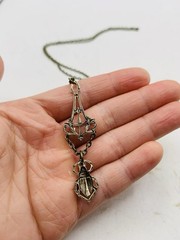 Vintage Egyptian Revival Art Nouveau Lavalier Filigree Scarab Beetle Necklace