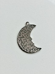 Vintage 90s Cloisonné Blue Crescent Moon Earring Pendant, Floral Butterfly 1990s