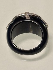 VINTAGE SOLID BLACK ONYX BAND W 925 SS ART DECO CZ DESIGN RING SZ 7