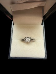Signed Art Deco 18K White Gold .25ct Round Diamond Engagement Ring Size: 6