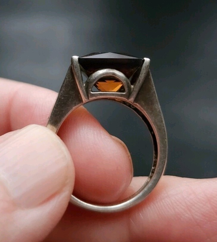 Vintage 90’s Modernist Smoky Quartz & Sterling Silver Ring Size 6