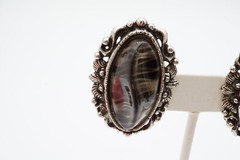 Vintage Clip On Earrings Silver Tone Molded Stone