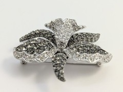 Nolan Miller Signed Orchid Flower Crystal Brooch Pink Clear Smoky Gray In Box