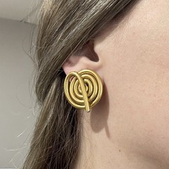 Vintage Jeff Lieb Industrial Brutalist Metal Spiral Gold Tone Clip On Earrings