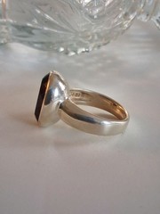 Vintage Designer Oval Cut Smoky Quartz Band Statement Ring Sz 8 Sterling Silver