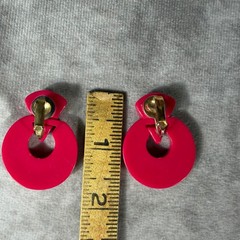 Vtg Clip On Earrings Lot 80s Pink Plastic Geometric & Polymer Clay Flower Floral