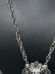 Vintage Victorian Revival Silver-tone Pewter Double Lion Door Knocker Necklace