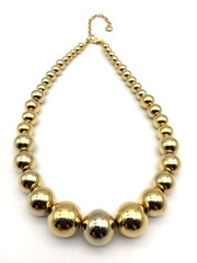 Vintage H Signed Bright GoldTone Metal Ball Beads Graduated Choker 14″ Necklace