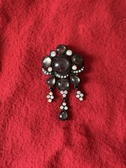 Gothic Revival Victorian Brooch Clear Cabochon Stones Aurea Borealis Dangles
