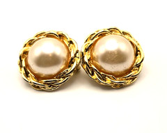 Vintage Estate Clip-On Glam Retro Earrings Faux-Pearl Gold/Silver Tone 1970-90s