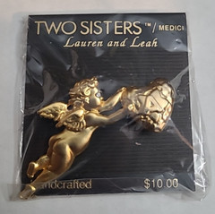 Two Sisters Medici Lauren & Leah Handcrafted Cherub Brooch w/ Heart “A” Vintage