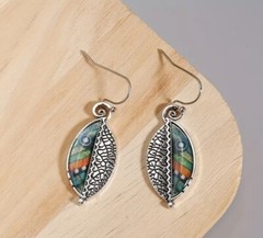 Leaf Shaped Dangle Earrings 925 Sterling Silver On Healing Zinc Aligned Chakra