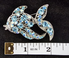 Lot of 3 Black Enamel Blue Rhinestone Fish Whale Brooch Nautical Sea Life Beach