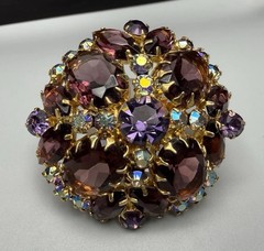 Juliana D&E Book Piece Brooch Pin Shades Of Purple AB Rhinestone 2″ Ref #550 VTG