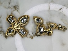 2 Vintage Gold Tone Colorful Larg Brooch Pin Red Purple Blue Green Pearl ERA1979