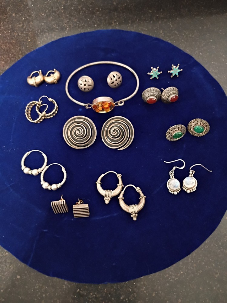 11 Pair Vintage Sterling Silver Earrings 1 Sterling Bracelet 58.1g