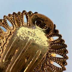 Vintage West Germany Earrings Sugared Florals Gold Tone Filigree Round Clip On