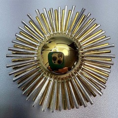 Vintage Sunburst Starburst Mixed Metal Brooch 2″ Atomic Space Age Statement